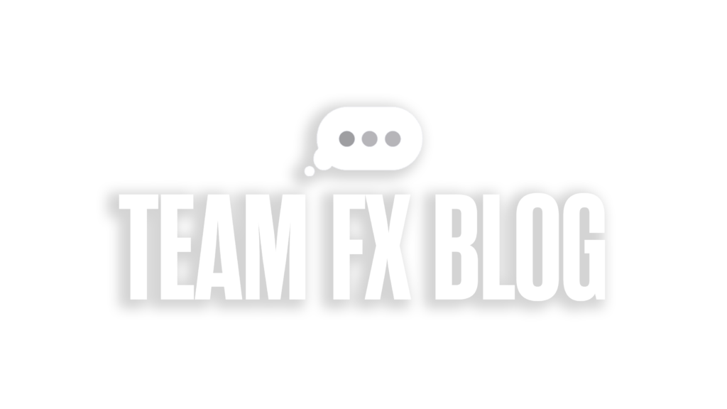 Chat bubble with white text that reads "Team FX Blog"
